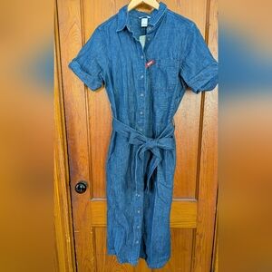 Duluth Trading Co Blue Button-Up Midi Dress